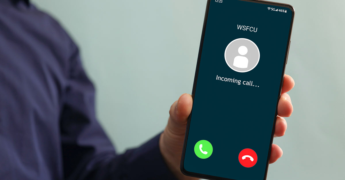 Smartphone showing incoming call from WSFCU